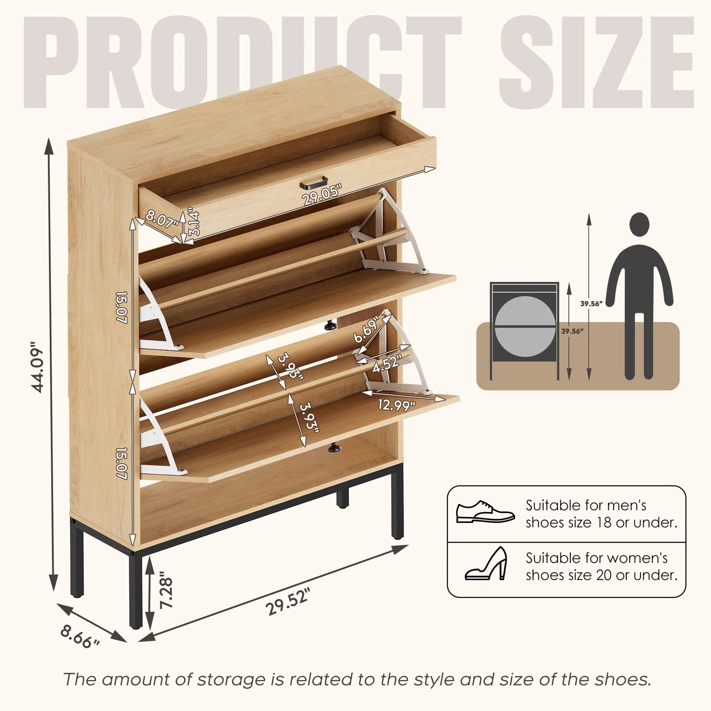 Shoe Storage Cabinet with Drawer, Slim Entryway Shoe Organizer with Fluted Panel Doors for Slippers Sneakers and High Heels | 12 Pair
