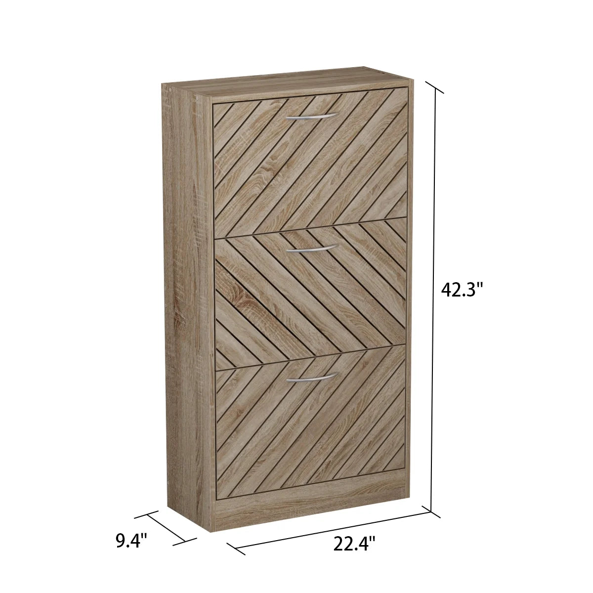 Modern Shoe Cabinet, Wood 3 Tilt-Out Doors Shoe Rack Storage up to 18 pairs , Light Brown
