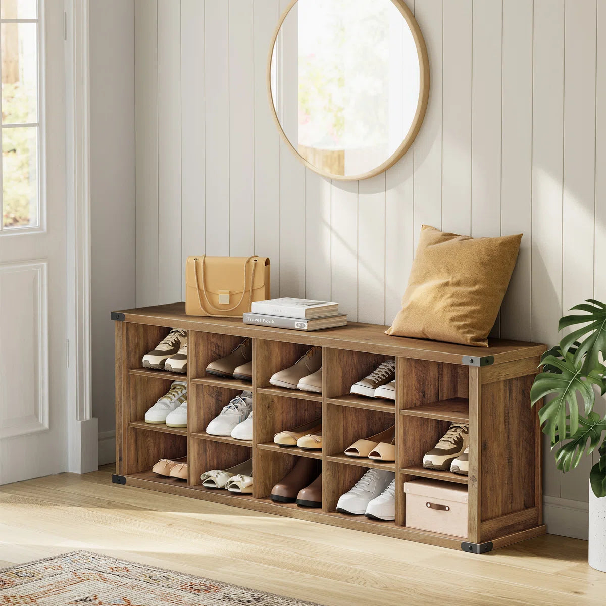 Tummor 15 Pair Shoe Storage Bench with Adjustable Shelves
