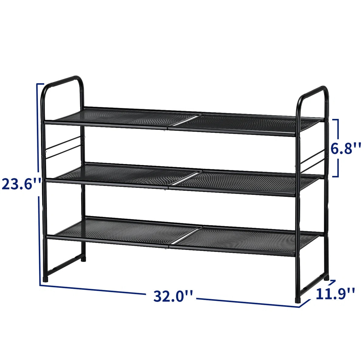 32'' Wide 3-Tier Metal Mesh Shoe Rack for Closet, Stackable and Adjustable, Good for High Heels