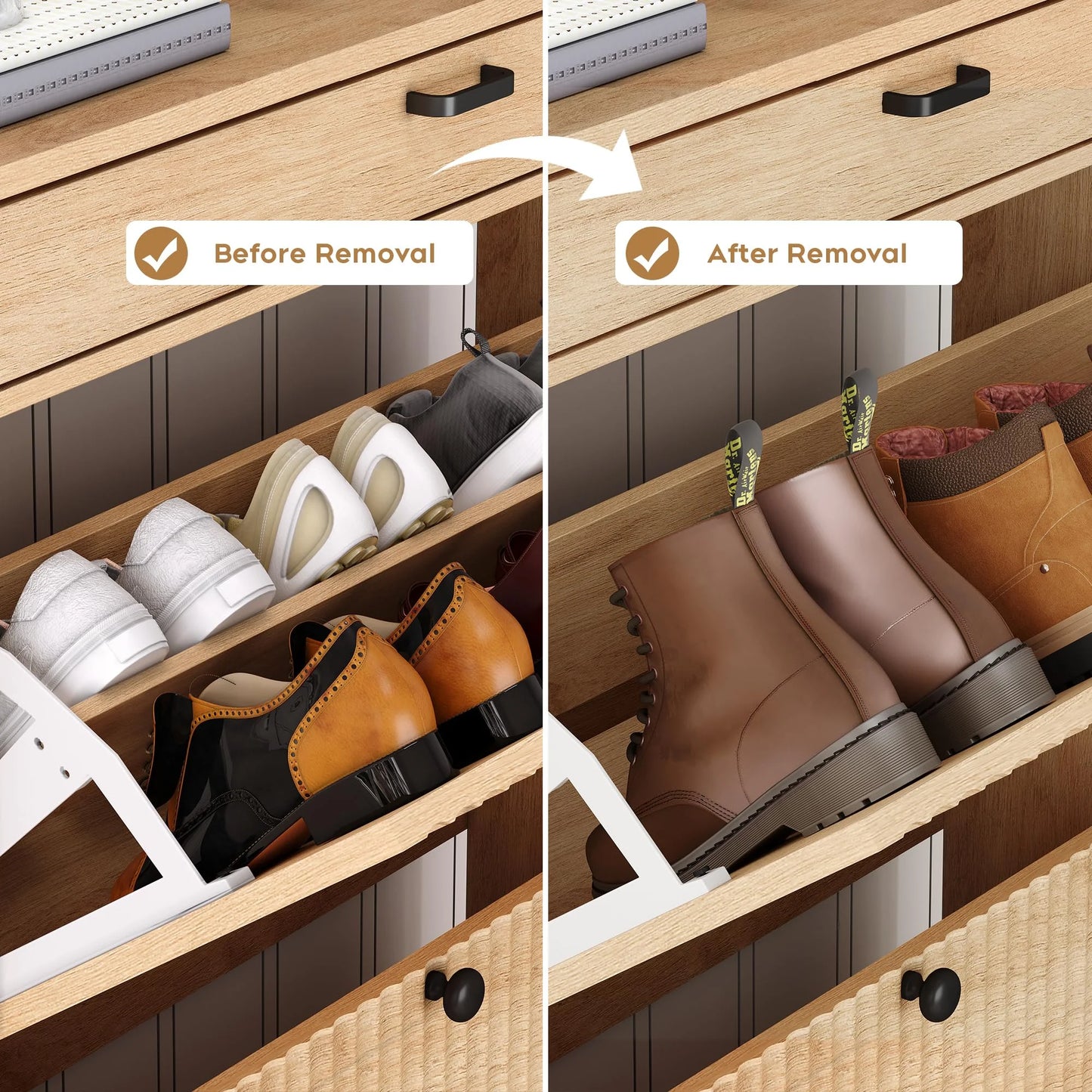 Shoe Storage Cabinet with Drawer, Slim Entryway Shoe Organizer with Fluted Panel Doors for Slippers Sneakers and High Heels | 12 Pair