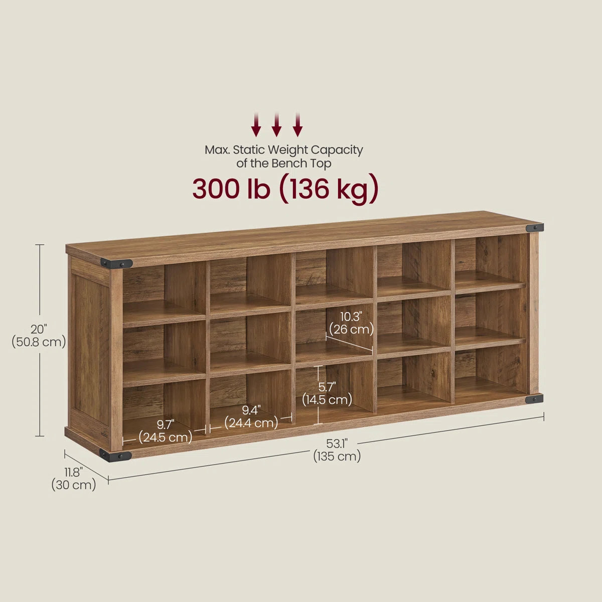 Tummor 15 Pair Shoe Storage Bench with Adjustable Shelves
