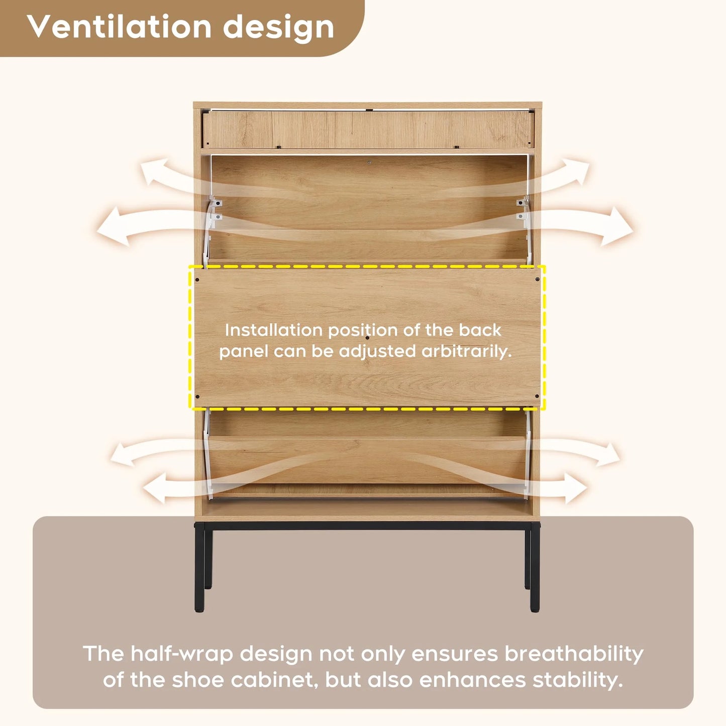 Shoe Storage Cabinet with Drawer, Slim Entryway Shoe Organizer with Fluted Panel Doors for Slippers Sneakers and High Heels | 12 Pair