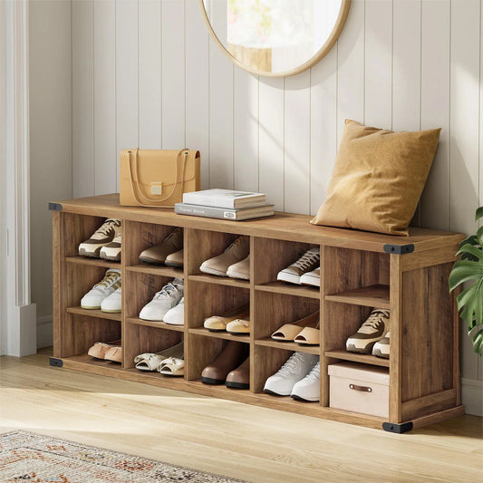 Tummor 15 Pair Shoe Storage Bench with Adjustable Shelves