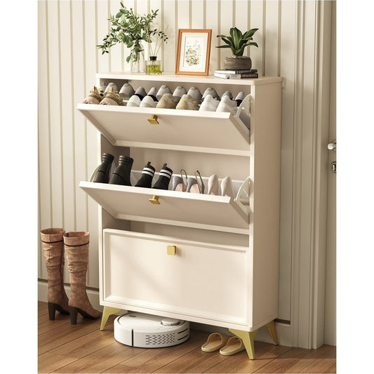 Shoe Cabinet with 3 Flip Drawers Hidden Shoe Storage Narrow Shoe Closet for Entryway Slim