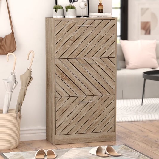 Modern Shoe Cabinet, Wood 3 Tilt-Out Doors Shoe Rack Storage up to 18 pairs , Light Brown