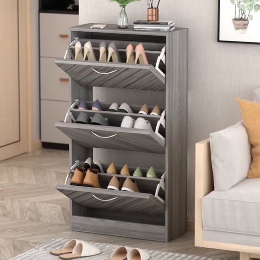 Wood Shoe Rack Storage Cupboard with 2 Tilt-Out Doors