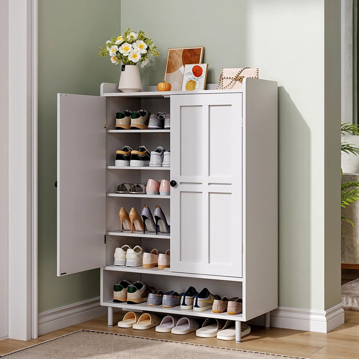Tummor 6-Tier 24 Pairs Shoe Cabinet With Doors And Adjustable Shelves For Entryway