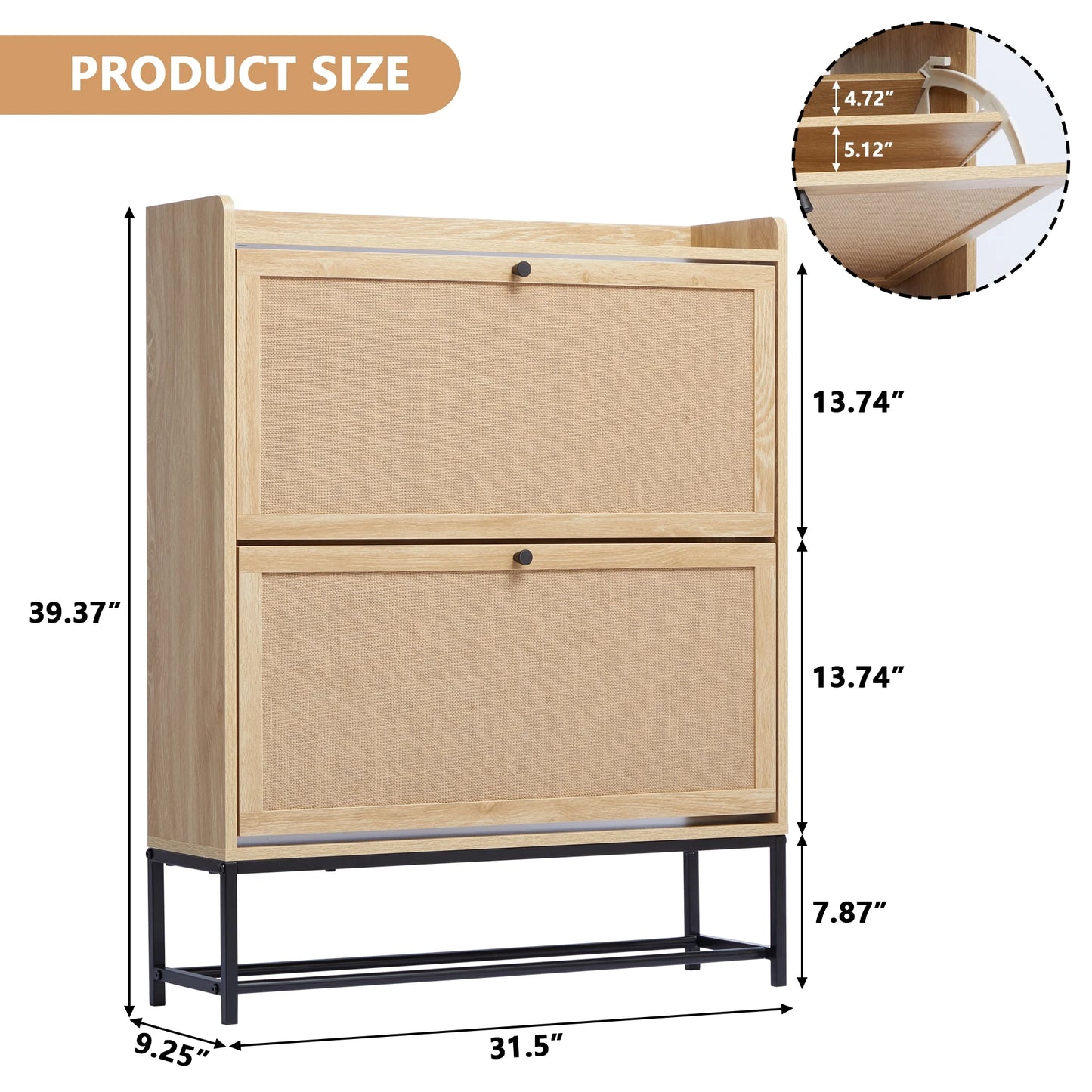 Shoe Storage Cabinet with Flip Drawers for Entryway, Shoe Rack Organizer with Open Shelf, Natural