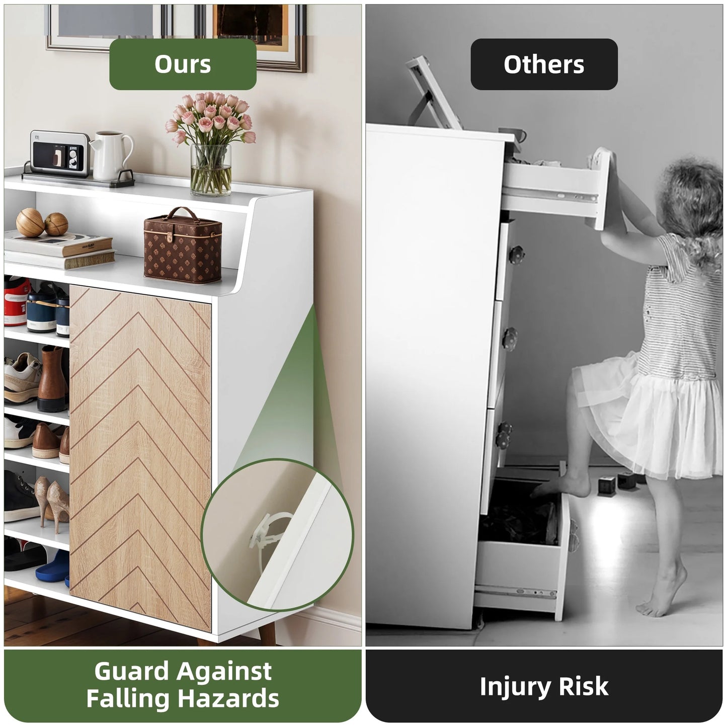 5-Tiers Shoe Cabinet with Door, Shoe Rack Organizer Cabinet with Adjustable Shelves, White