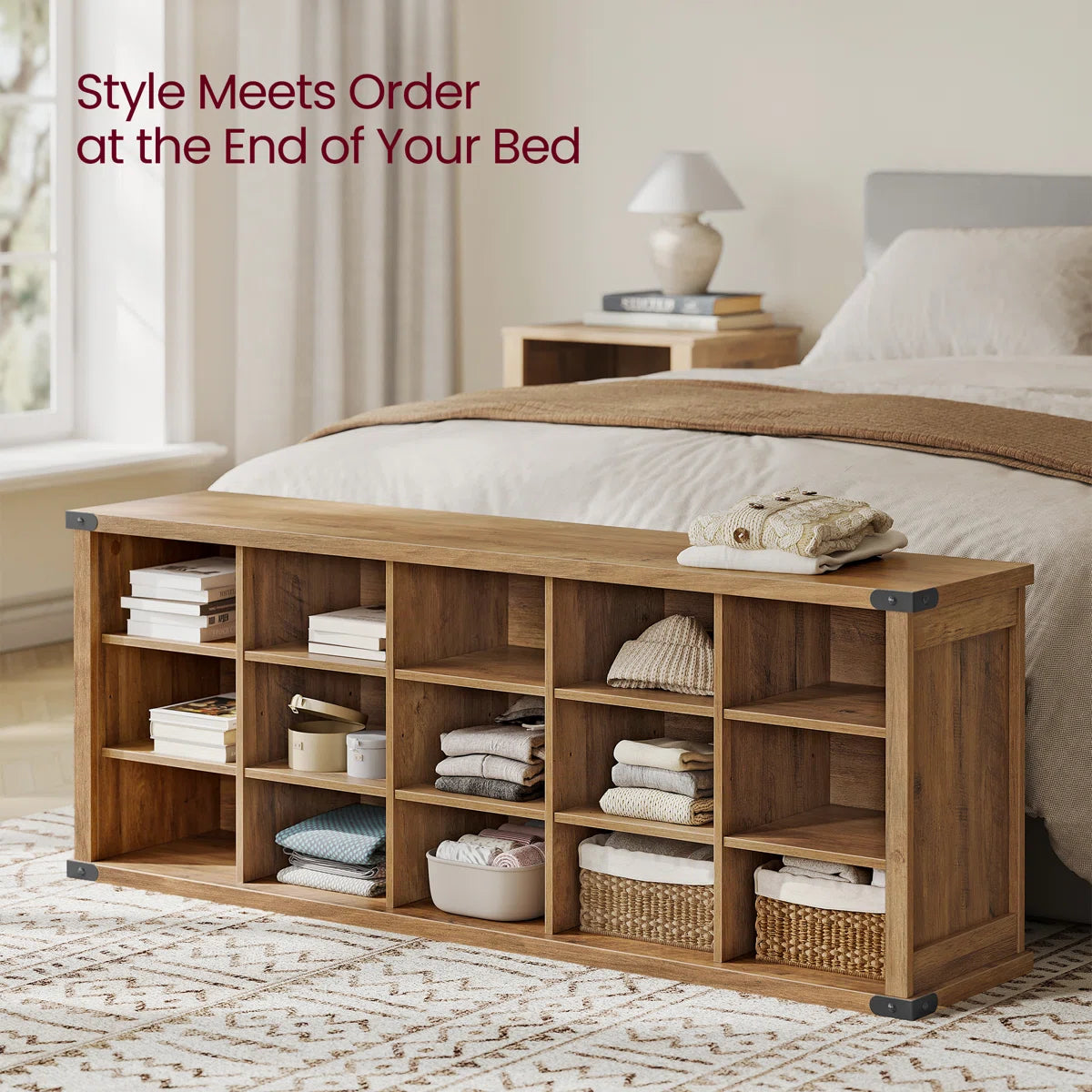 Tummor 15 Pair Shoe Storage Bench with Adjustable Shelves