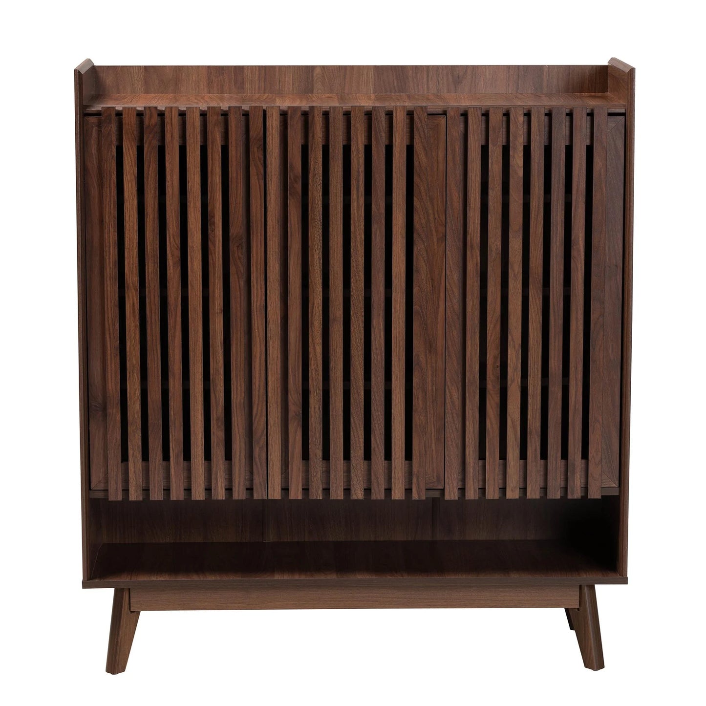 Delaire Mid-Century Modern Walnut Brown Finished Wood Shoe Cabinet