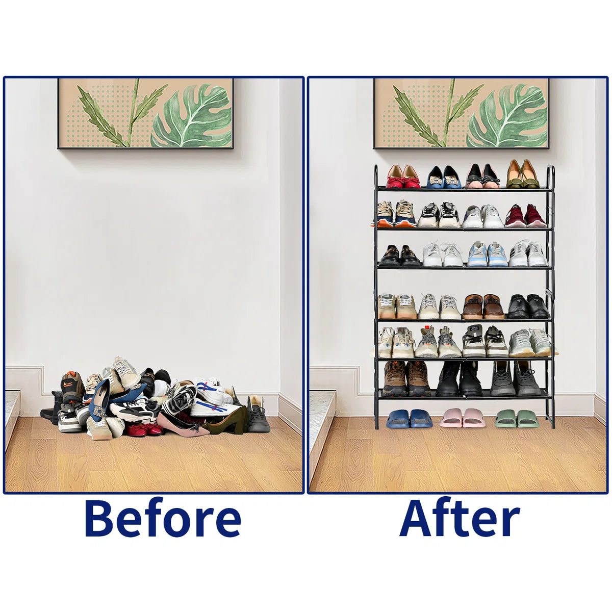 32'' Wide 3-Tier Metal Mesh Shoe Rack for Closet, Stackable and Adjustable, Good for High Heels