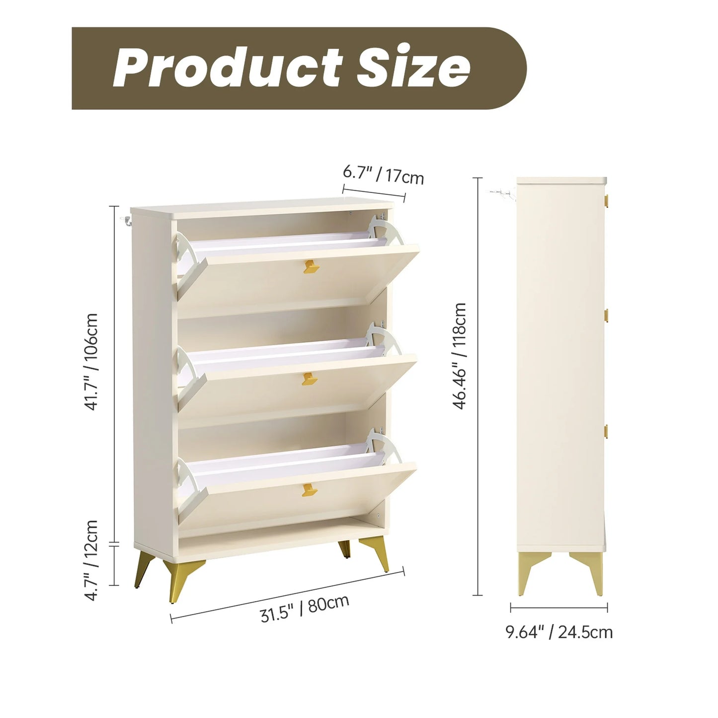 Shoe Cabinet with 3 Flip Drawers Hidden Shoe Storage Narrow Shoe Closet for Entryway Slim