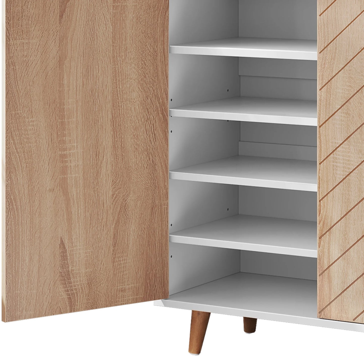 5-Tiers Shoe Cabinet with Door, Shoe Rack Organizer Cabinet with Adjustable Shelves, White